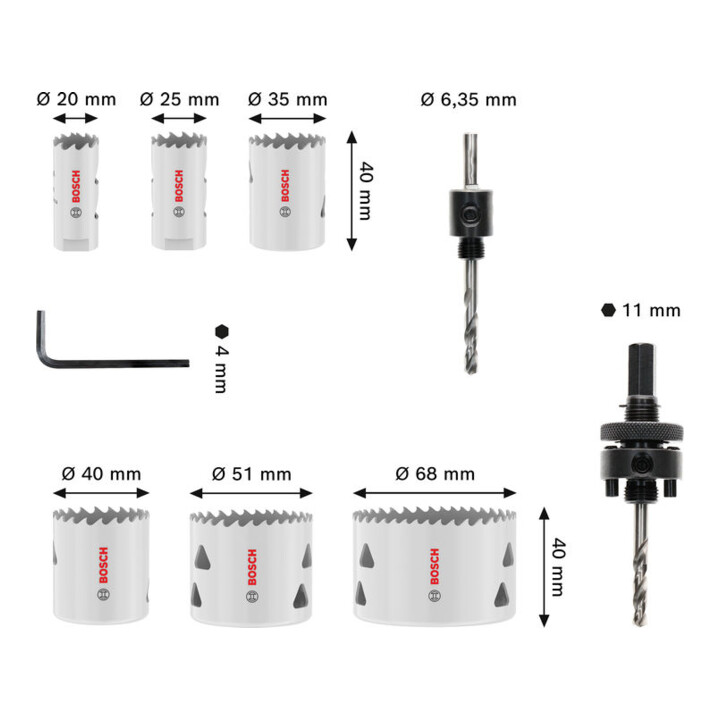 Bosch Multi Material Lochsägen-Set mit Gewinde, 20; 25; 35; 40; 51; 68 x 40 mm