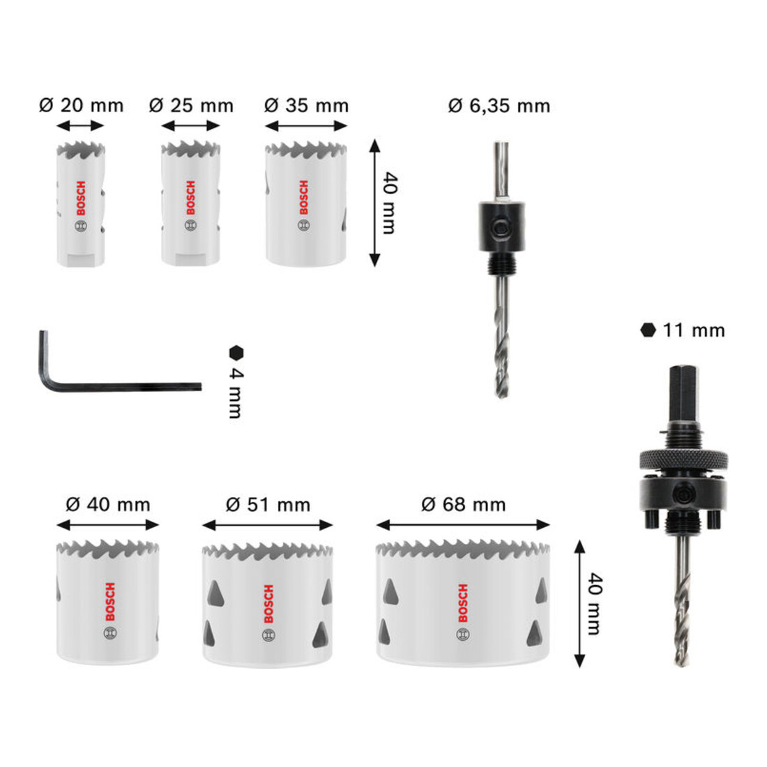 Bosch Multi Material Lochsägen-Set mit Gewinde, 20; 25; 35; 40; 51; 68 x 40 mm