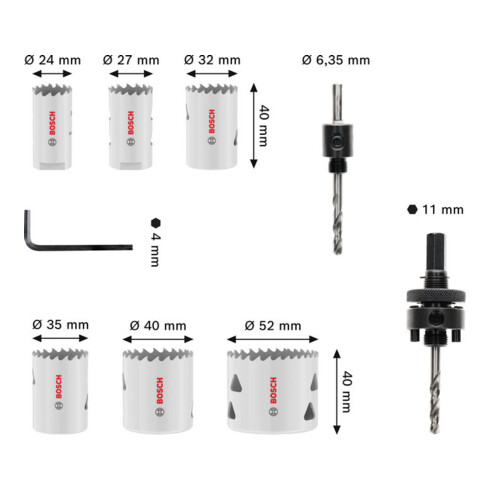 Bosch Multi Material Lochsägen-Set mit Gewinde, 24; 27; 32; 35; 40; 52 x 40 mm