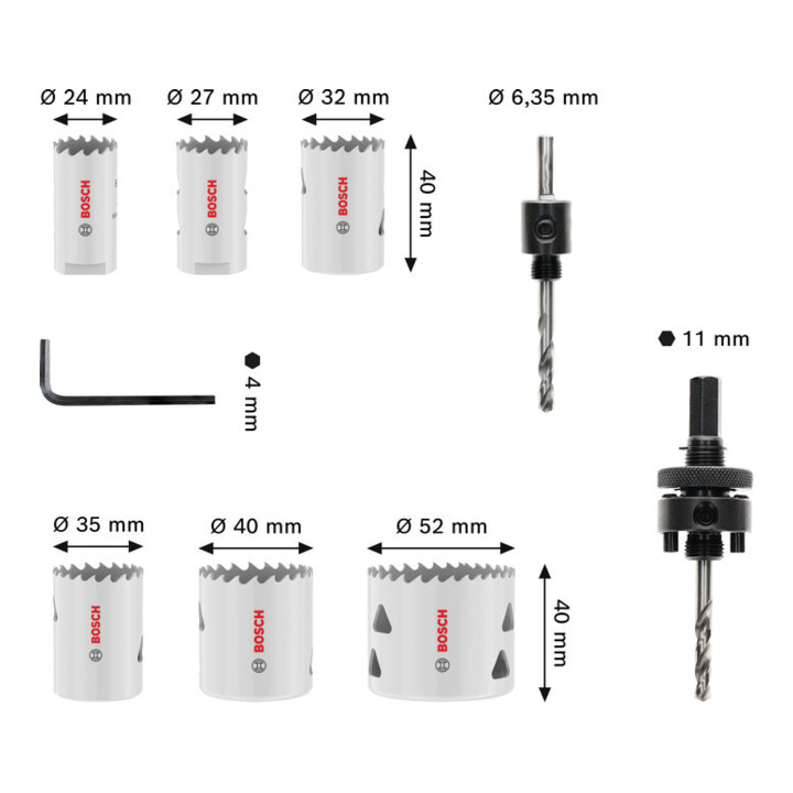 Bosch Multi Material Lochsägen-Set mit Gewinde, 24; 27; 32; 35; 40; 52 x 40 mm