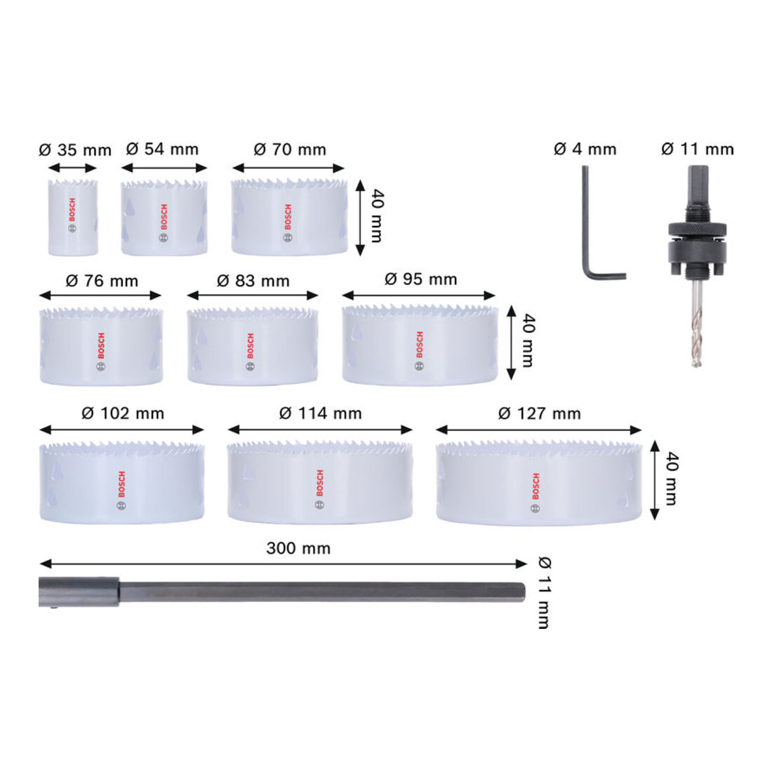 Bosch Multi Material Lochsägen-Set mit Gewinde, 35/54/70/76/83/95/102/114/127 x 40 mm