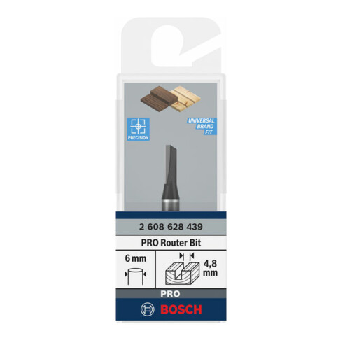 Bosch Nutfräser Standard for Wood 6 mm D1 4,8 mm L 12,4 mm G 51 mm