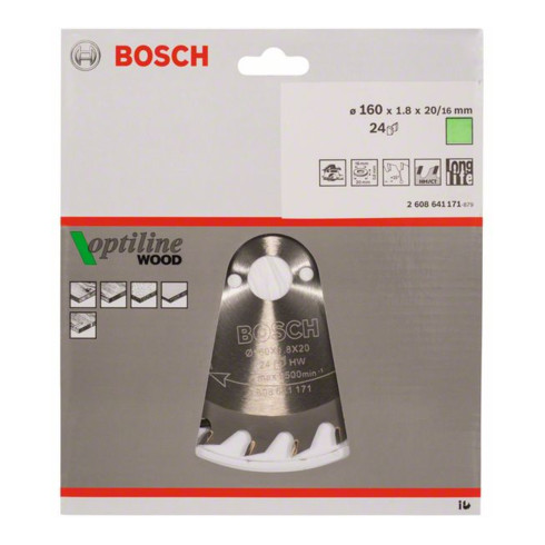 Bosch cirkelzaagblad Optiline Wood voor handcirkelzagen 160 x 20/16 x 1,8 mm 24
