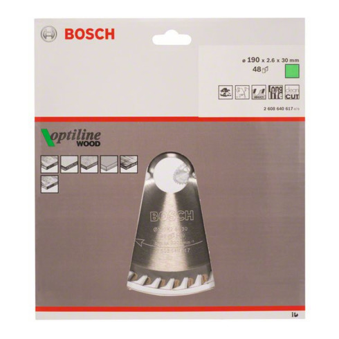 Bosch cirkelzaagblad Optiline Wood voor handcirkelzagen 190 x 30 x 2,6 mm 48