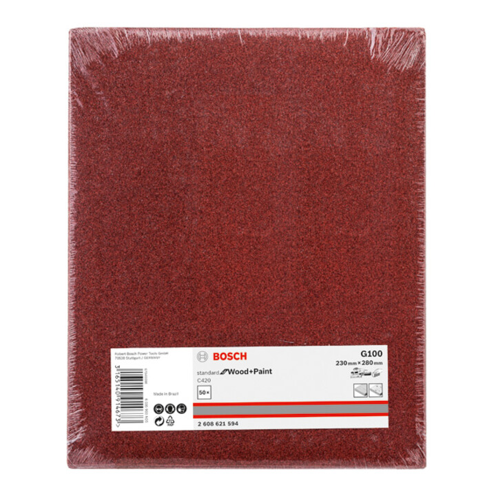 Bosch papier abrasif C420 Standard pour bois et peinture 230 x 280 mm 100