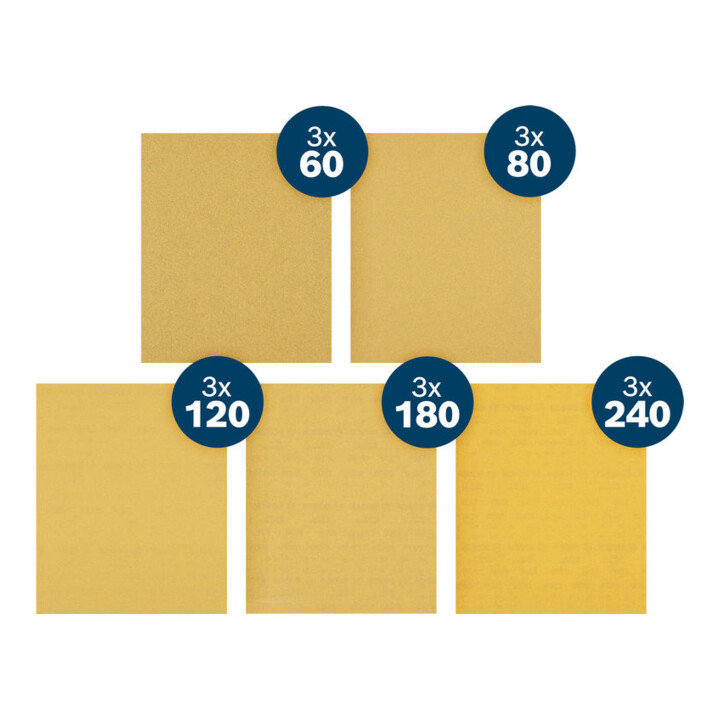 Bosch Papier abrasif EXPERT C470 A4, 230x280mm, K60/80/120/180/240, 15 pcs Starter Pack