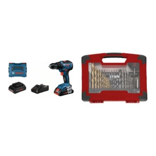 Bosch Perceuse-visseuse sans fil GSR 18V-55, 2x 4,0Ah ProCORE18V, chargeur – Set 2 pièces avec forets TiN, scie & jeu de embouts, 100 pcs