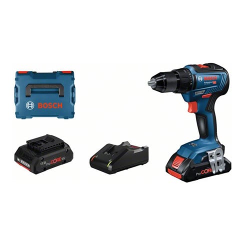 Bosch Perceuse-visseuse sans fil GSR 18V-55, 2x 4,0Ah ProCORE18V, chargeur – Set 2 pièces avec forets TiN, scie & jeu de embouts, 100 pcs
