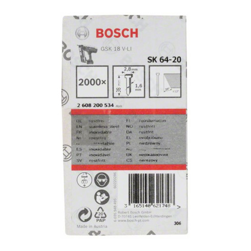 Bosch Perno svasato SK64 20NR 38mm, acciaio Inox