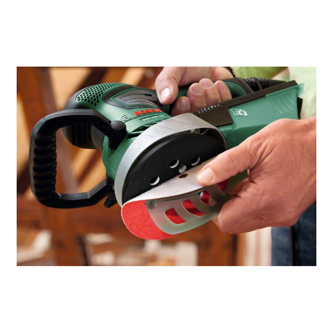 Bosch PEX 400 AE excentrische schuurmachine, papierassistent