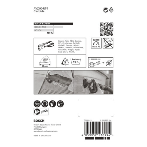 Bosch Piastra di levigatura EXPERT Sanding Plate AVZ 90 RT4, per utensili multifunzione oscillanti, 90mm