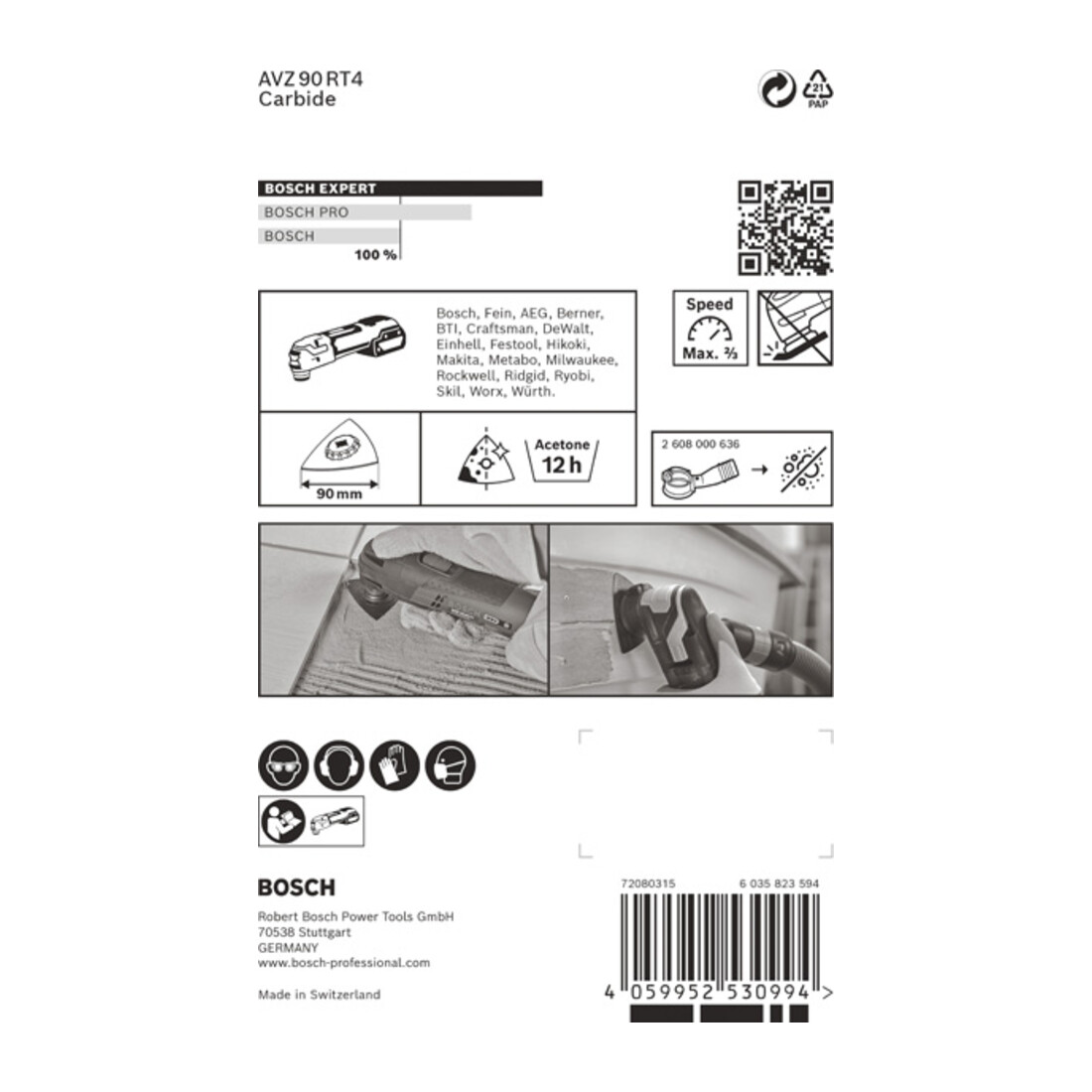Bosch Piastra di levigatura EXPERT Sanding Plate AVZ 90 RT4, per utensili multifunzione oscillanti, 90mm