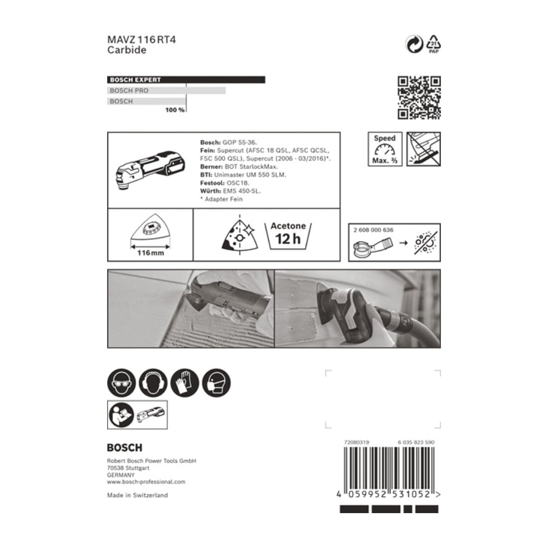 Bosch Piastra di levigatura EXPERT Sanding Plate MAVZ 116 RT4, per utensili multifunzione oscillanti, 116mm