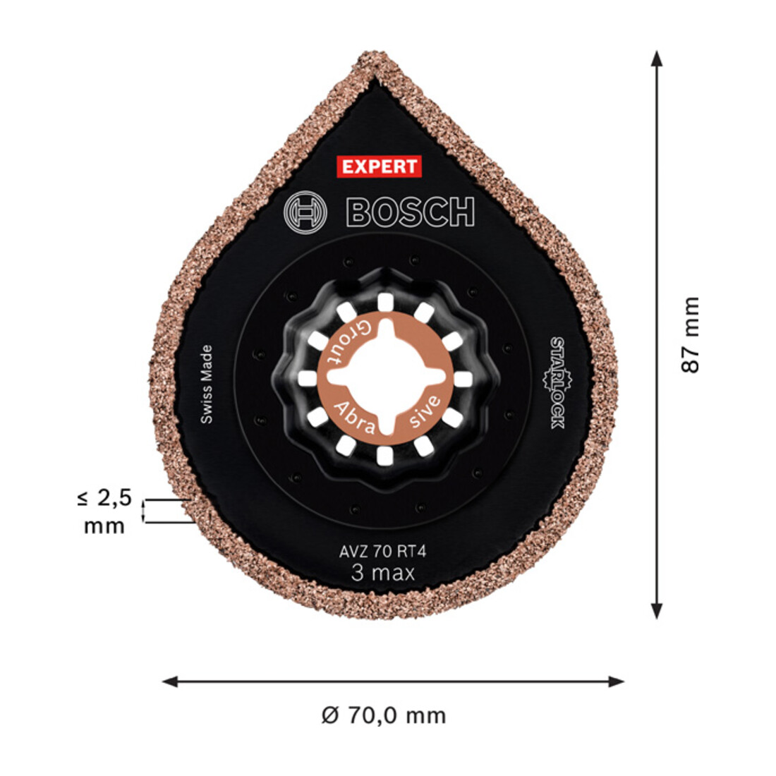 Bosch Piastra per l'estrazione di giunti Expert 3 max AVZ 70 RT4, per utensili multifunzione, 70mm