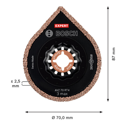 Bosch Piastra per l'estrazione di giunti Expert 3 max AVZ 70 RT4, per utensili multifunzione, 70mm