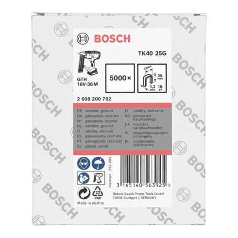 Bosch pince arrière étroite TK40 25G 5,8 mm 1,2 mm 1,2 mm 25 mm galvanisé