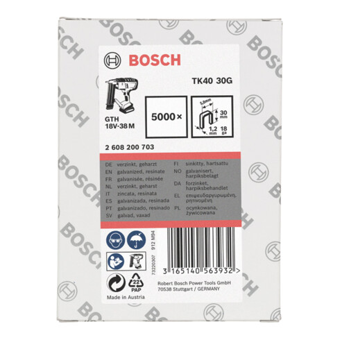 Bosch pince arrière étroite TK40 30G 5,8 mm 1,2 mm 1,2 mm 30 mm galvanisé