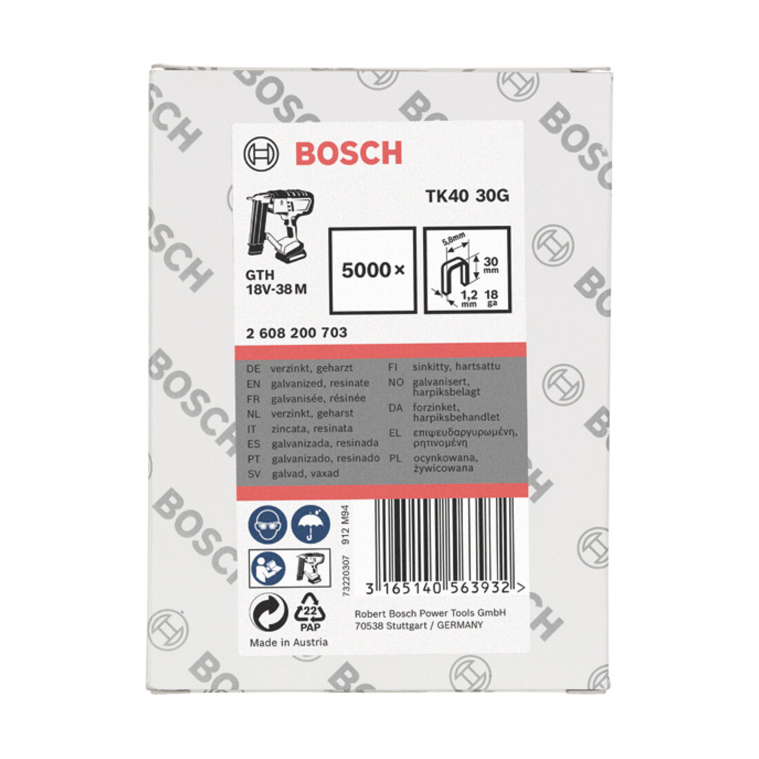 Bosch pince arrière étroite TK40 30G 5,8 mm 1,2 mm 1,2 mm 30 mm galvanisé