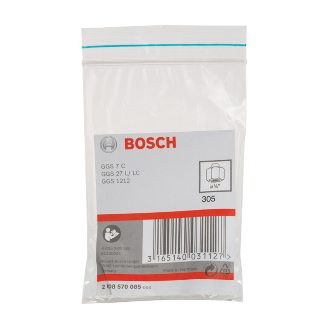 Bosch Pinza con dado di serraggio 1/4", per smerigliatrici diritte