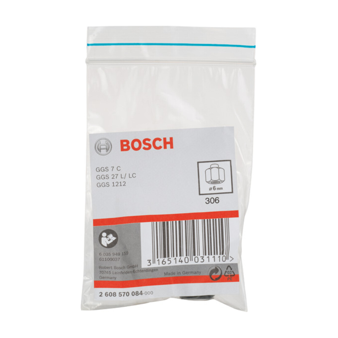 Bosch Pinza con dado di serraggio 6mm per smerigliatrici diritte