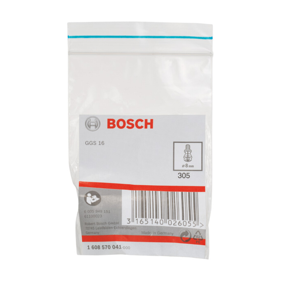 Bosch Pinza con dado di serraggio 8mm per smerigliatrice diritta, per GGS 16