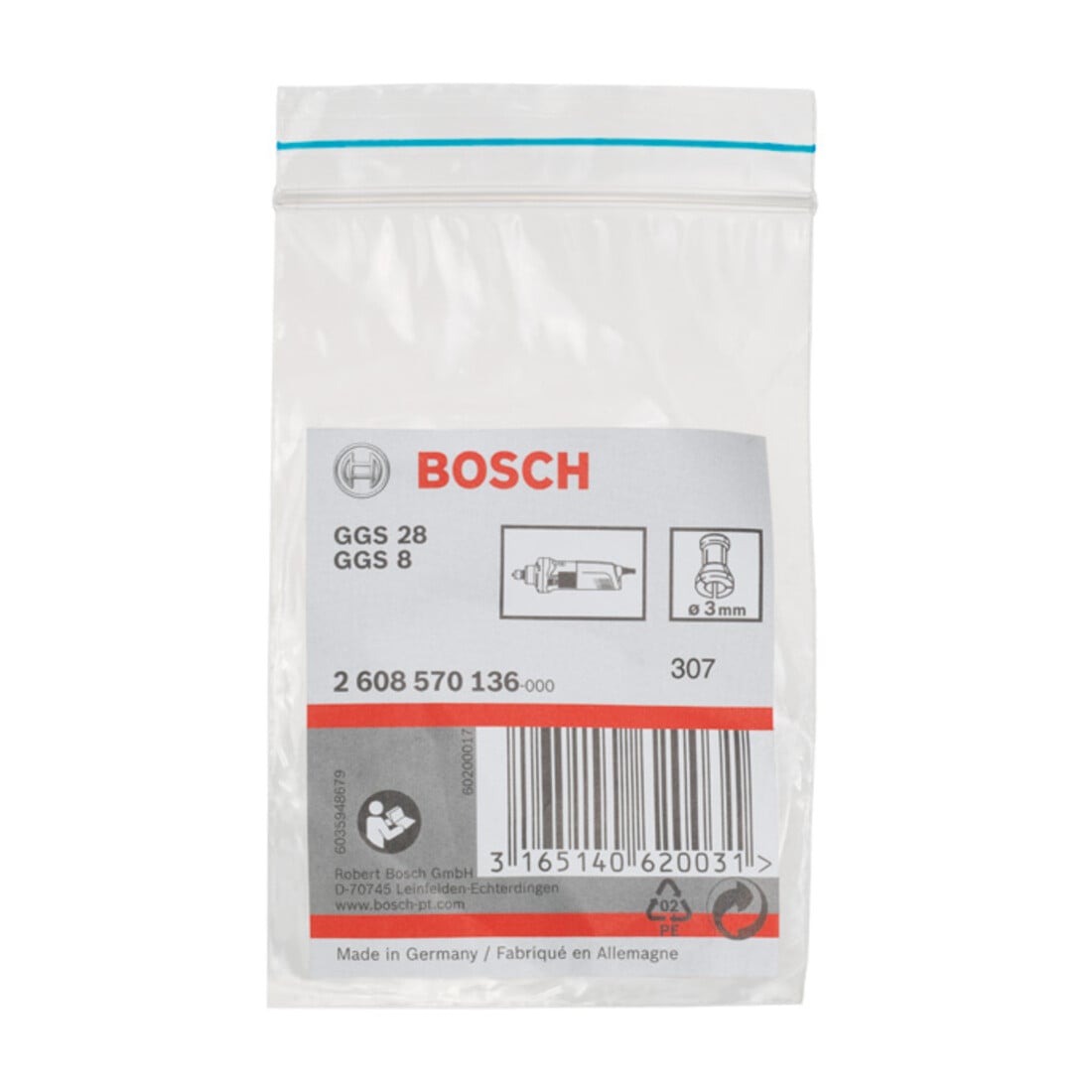 Bosch Pinza senza dado di serraggio 3mm per smerigliatrici diritte