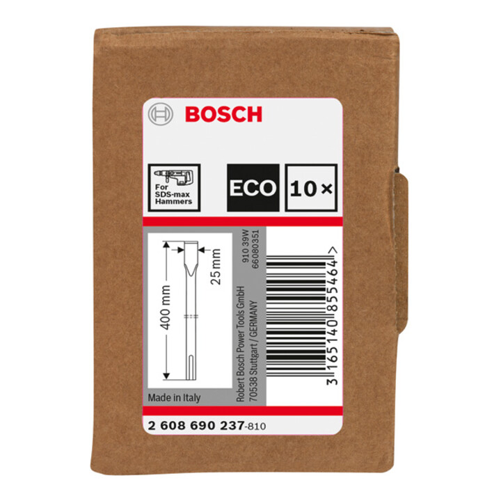Bosch platte beitel met SDS max opname, 25 x 400 mm, set van 10