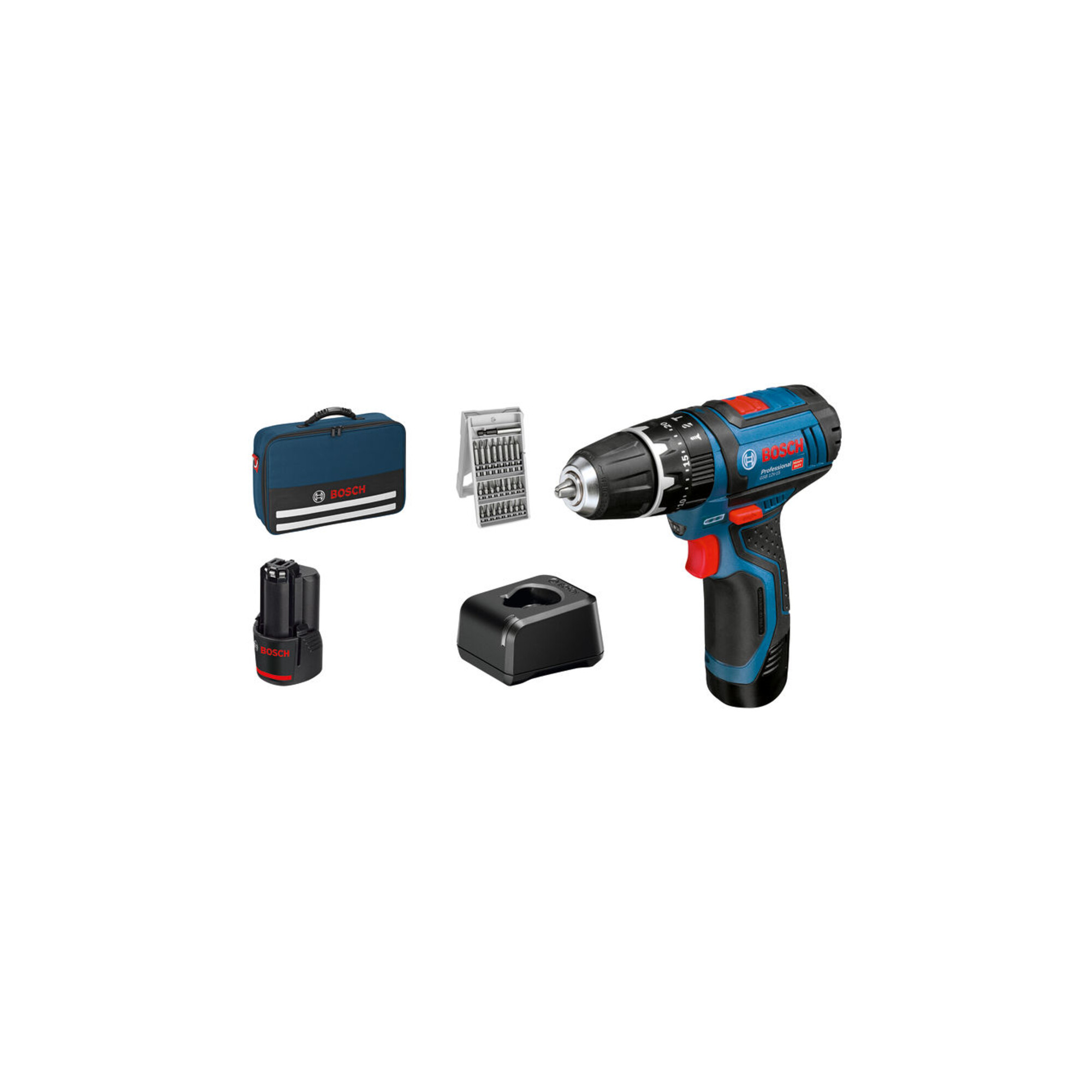 Bosch Power Tools Akku-Schlagbohrschrauber 12 V,Bohrset, Tasche GSB 12V-15