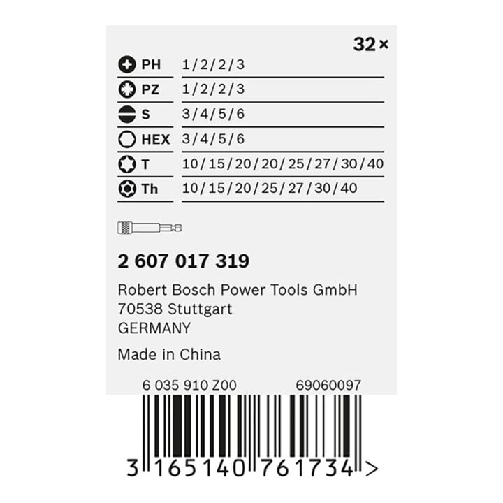 Bosch Power Tools Schrauber-Bit-Set 32-teilig 2607017319
