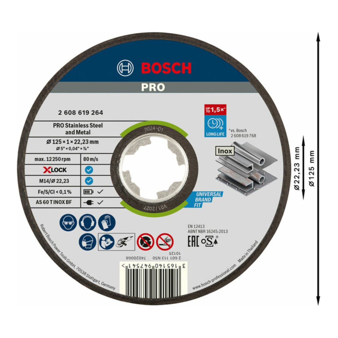 Bosch Power Tools X-LOCK Trennscheibe 125x1mm Rapido INOX 2608619264