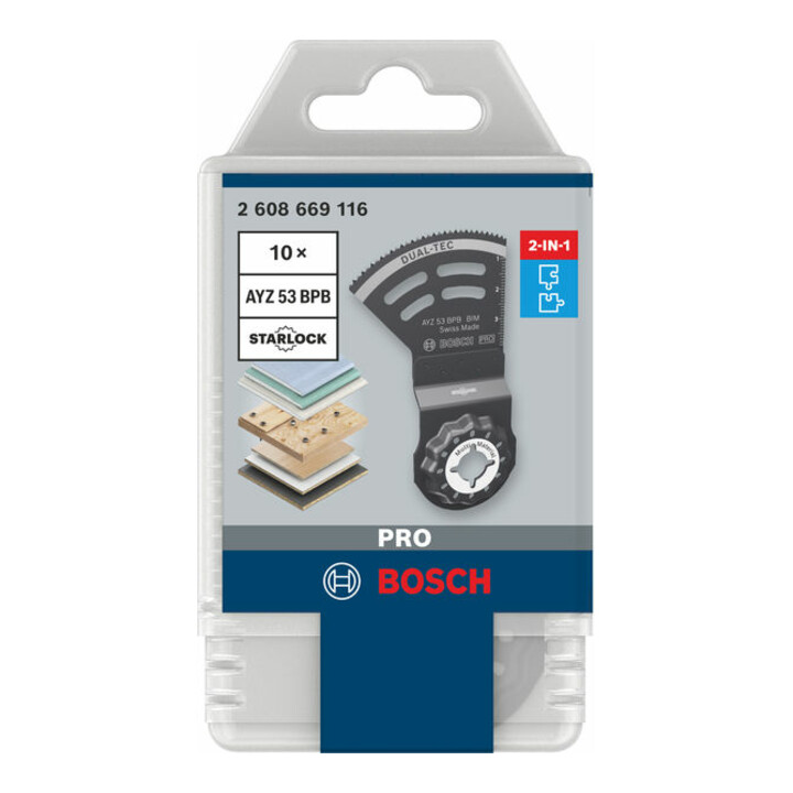 Bosch PRO AYZ 53 BPB Dual-Tec Blatt für Multifunktionswerkzeuge, 53 x 40 mm, 10-tlg.