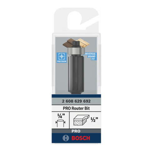 Bosch PRO Bündigfräser, untenliegendes Führungskugellager, Ø 1/2" x L 1", Schaft 1/4"