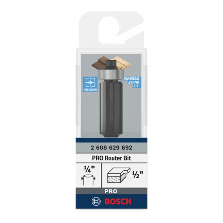 Bosch PRO Bündigfräser, untenliegendes Führungskugellager, Ø 1/2" x L 1", Schaft 1/4"