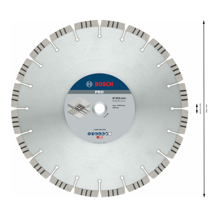 Bosch PRO Concrete Diamanttrennscheibe 350 x 20,00/25,40 x 3,2 x 15 mm