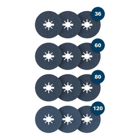 Bosch PRO Disque abrasif à fibres X-Lock, 125 mm, K36|60|80|120, 12 pcs