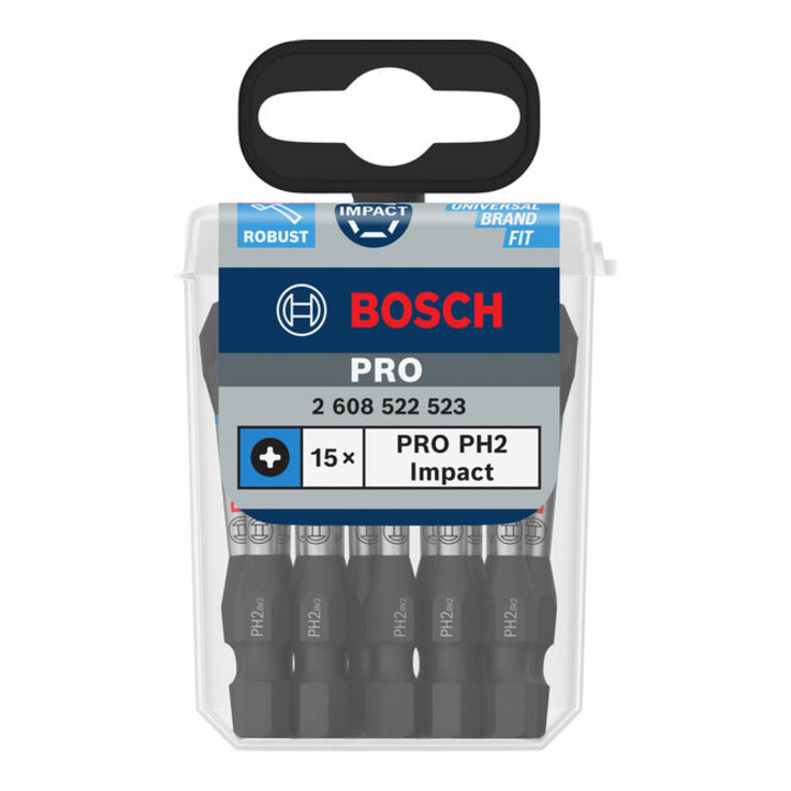 Bosch PRO Embout Phillips à chocs, PH2, 55 mm, 15 pcs