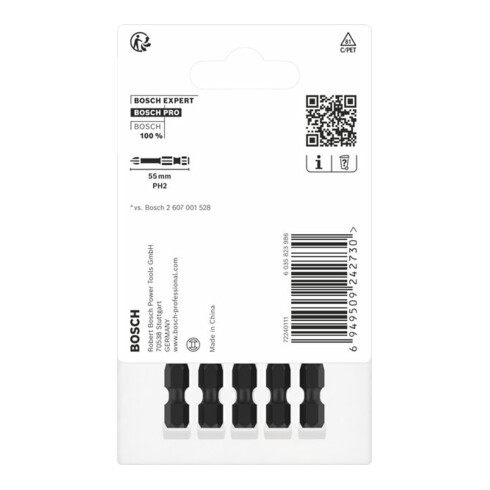 Bosch PRO Embout Phillips à percussion, PH2, 55 mm, 5 pcs