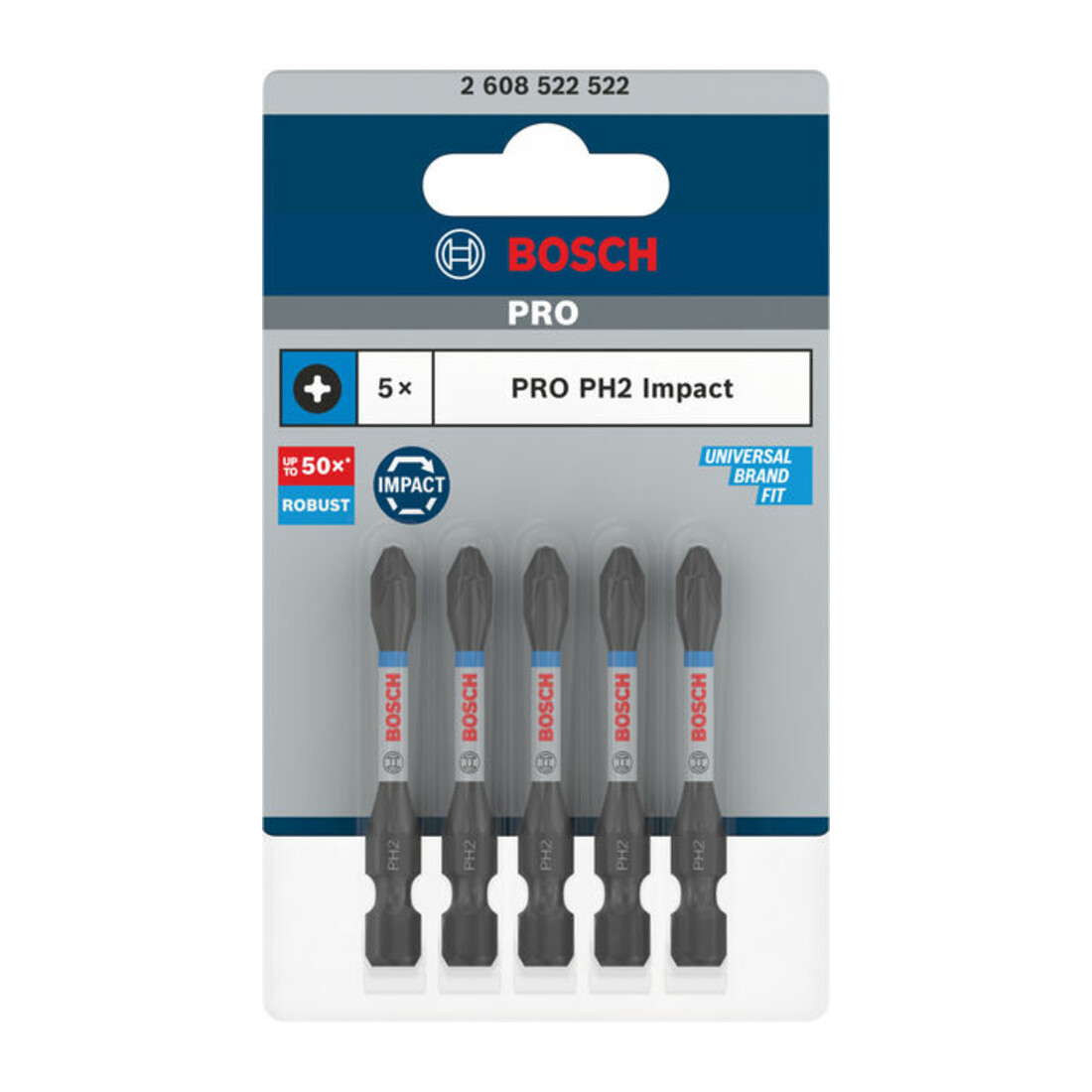 Bosch PRO Embout Phillips à percussion, PH2, 55 mm, 5 pcs