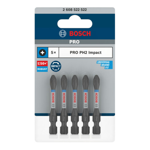 Bosch PRO Embout Phillips à percussion, PH2, 55 mm, 5 pcs