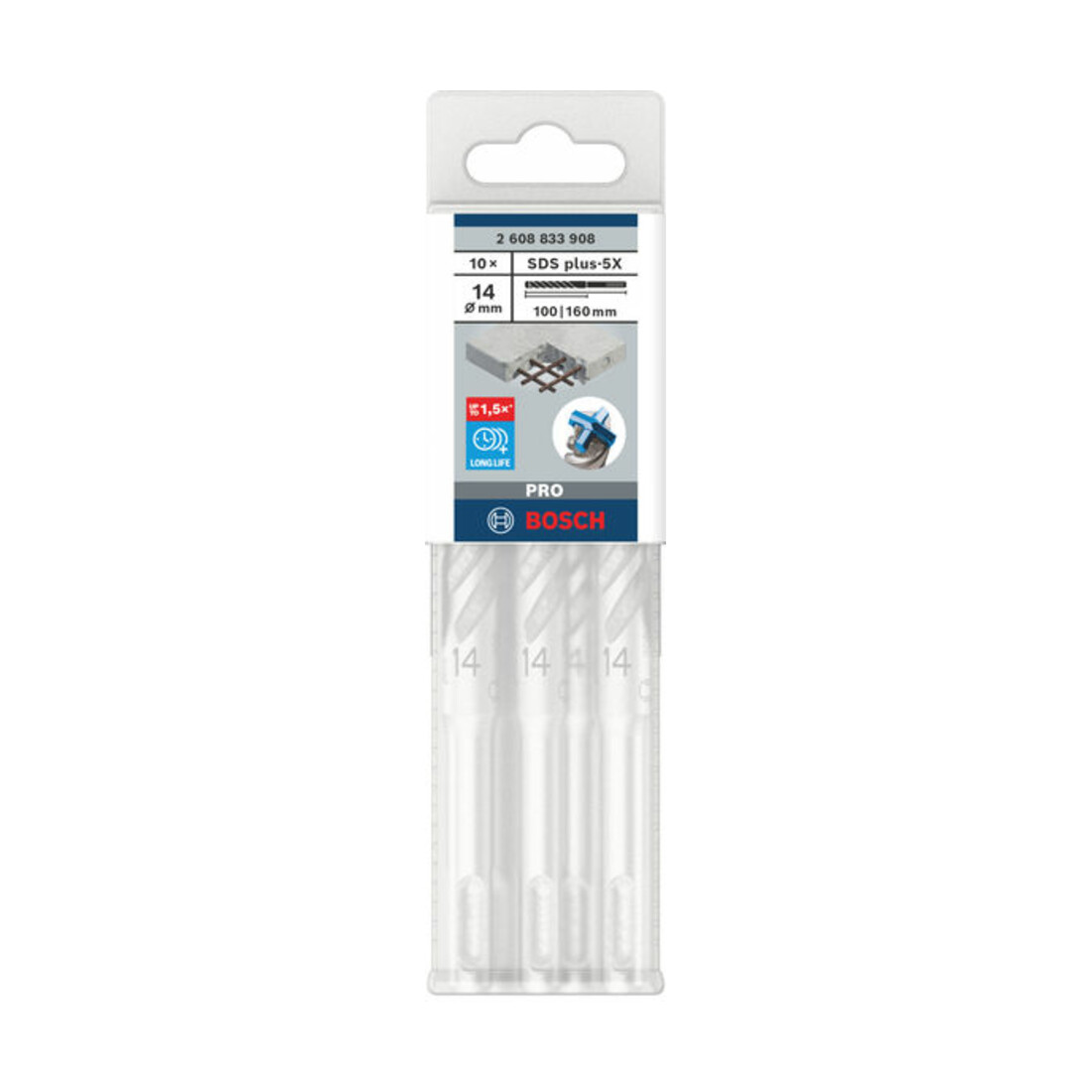 Bosch PRO Foret à percussion SDS plus-5X, 14 x 100 x 160 mm, 10 pcs