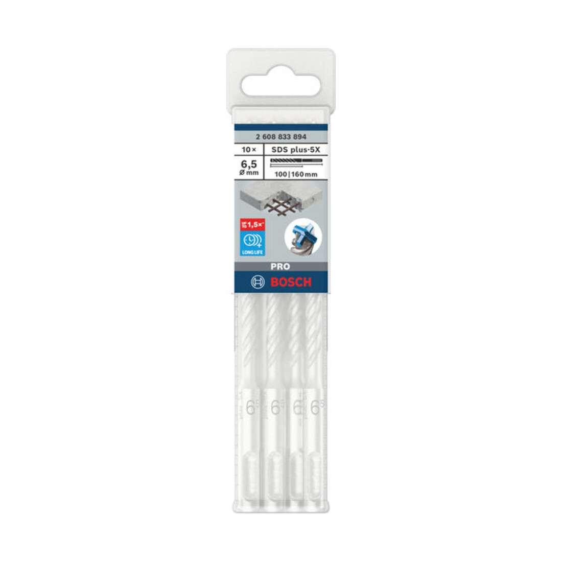 Bosch PRO Foret à percussion SDS plus-5X, 6,5 x 100 x 160 mm, 10 pcs