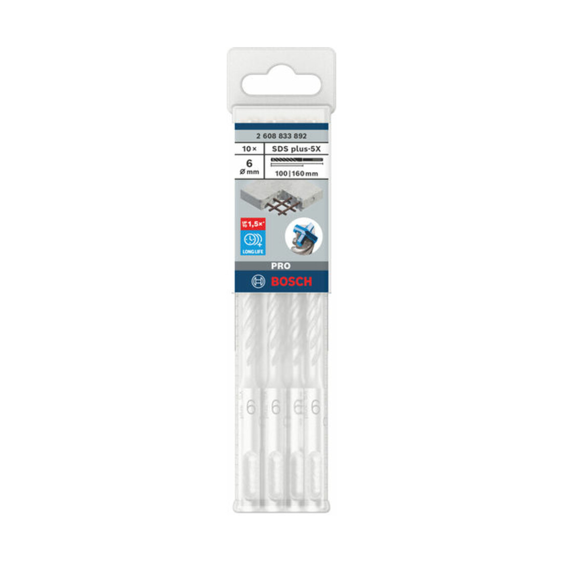 Bosch PRO Foret à percussion SDS plus-5X, 6 x 100 x 160 mm, 10 pcs