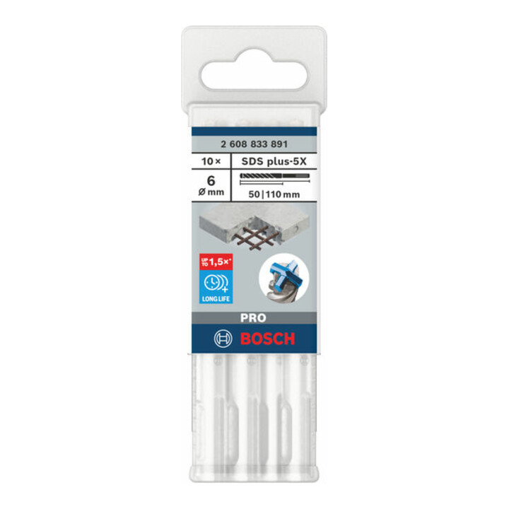 Bosch PRO Foret à percussion SDS plus-5X, 6 x 50 x 110 mm, 10 pcs