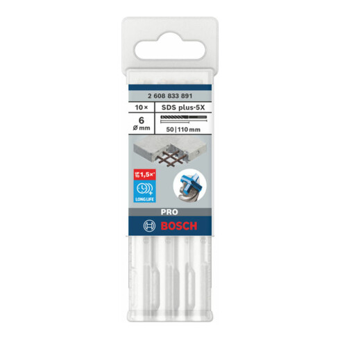 Bosch PRO Foret à percussion SDS plus-5X, 6 x 50 x 110 mm, 10 pcs