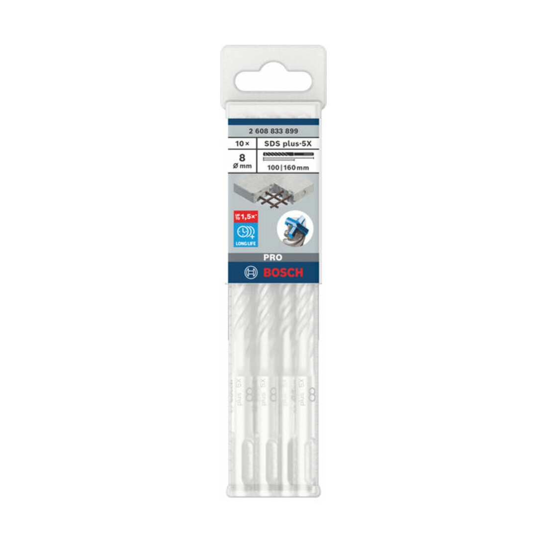 Bosch PRO Foret à percussion SDS plus-5X, 8 x 100 x 160 mm, 10 pcs