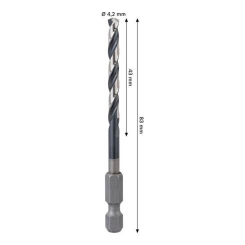 Bosch PRO Foret hélicoïdal à percussion en métal HSS-G, 4,2 x 43 x 83 mm