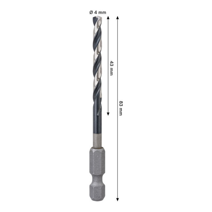 Bosch PRO Foret hélicoïdal à percussion en métal HSS-G, 4 x 43 x 83 mm