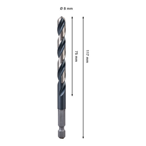 Bosch PRO Foret hélicoïdal à percussion en métal HSS-G, 8 x 75 x 117 mm