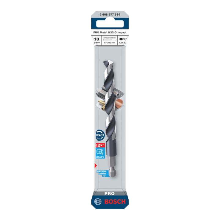 Bosch PRO Foret hélicoïdal à percussion HSS-G Metal, 10 x 87 x 133 mm
