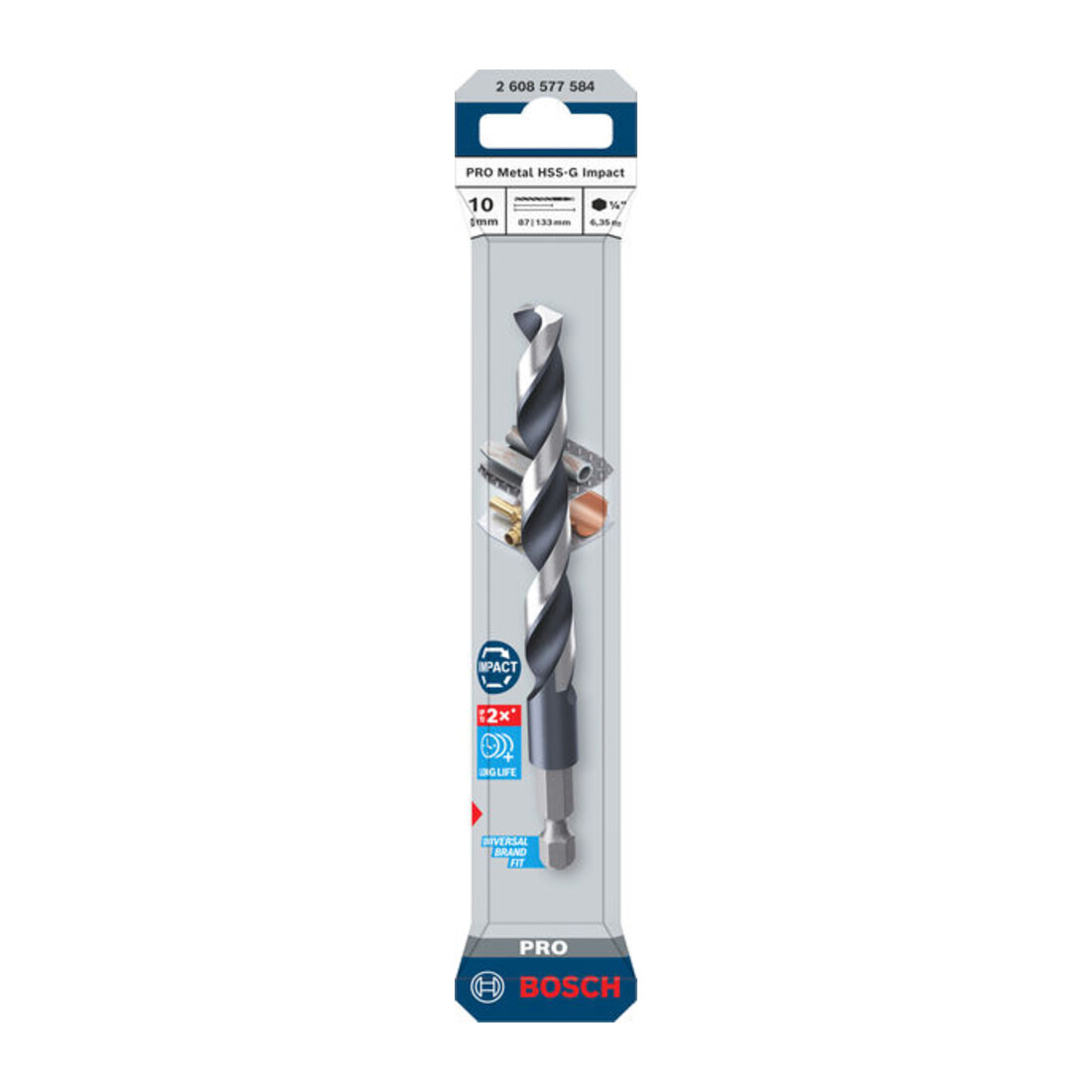 Bosch PRO Foret hélicoïdal à percussion HSS-G Metal, 10 x 87 x 133 mm